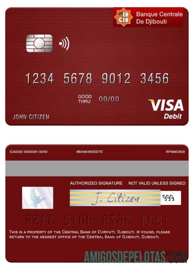 Cartão de débito Visa do Banco Central do Djibouti modelo